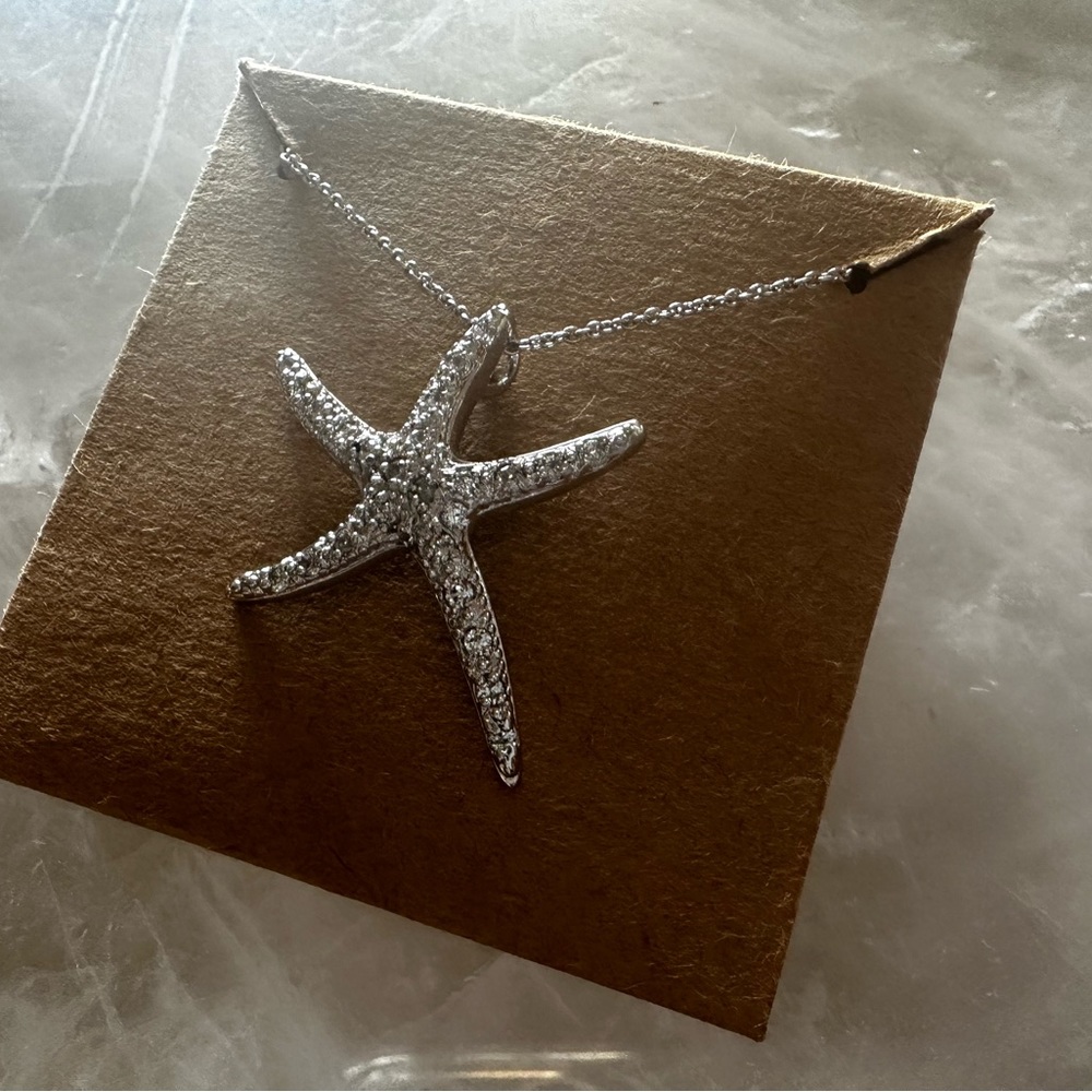 M Jewelers 16in Starfish Necklace Sterling Silver CZ Pave Diamond